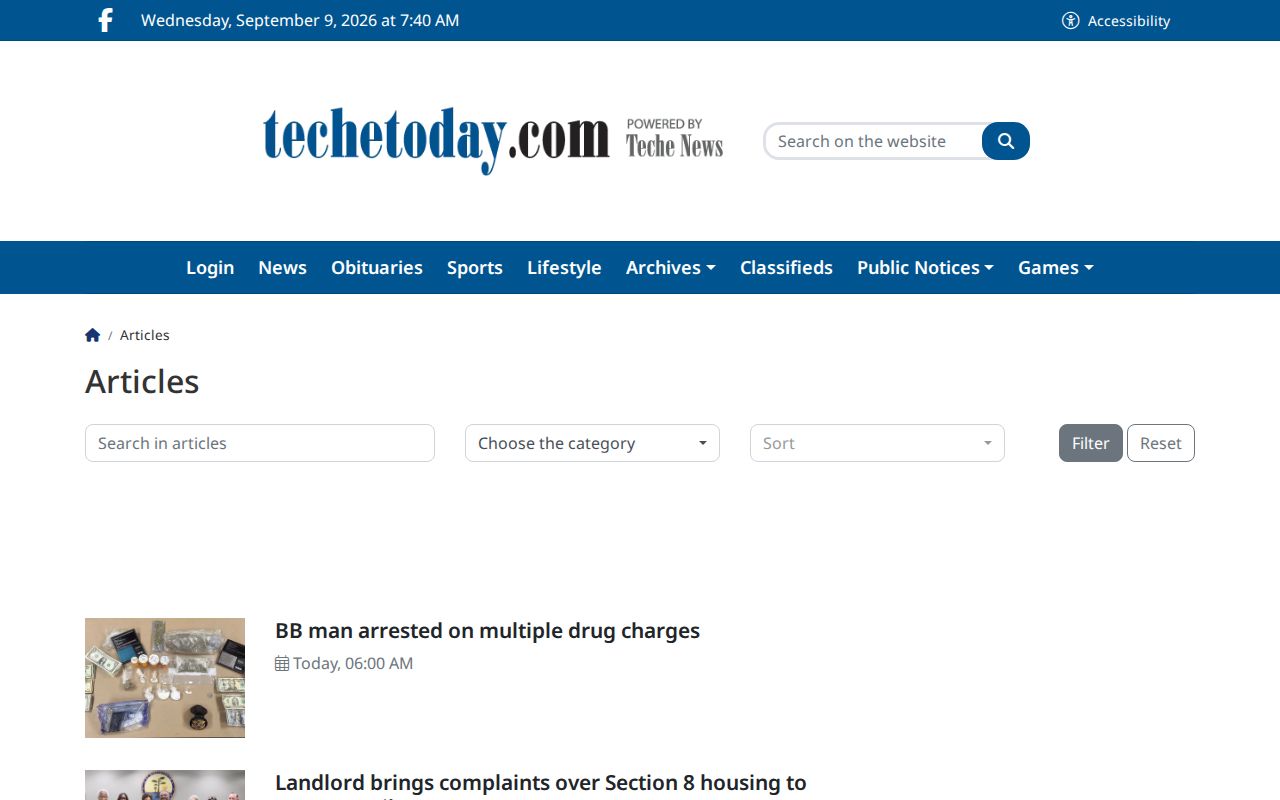 TecheToday article archive navigation for older St. Martin Parish reports