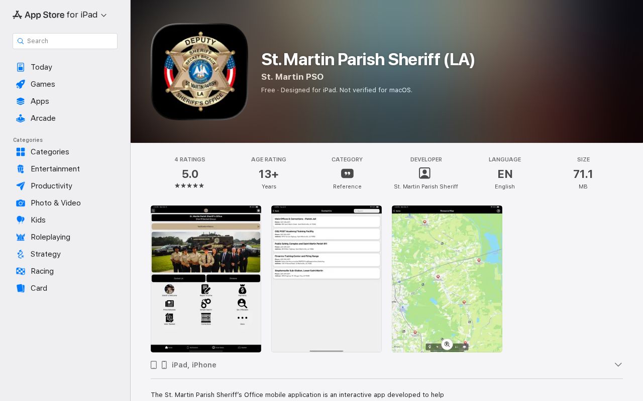 St. Martin Parish Sheriff arrest app listing