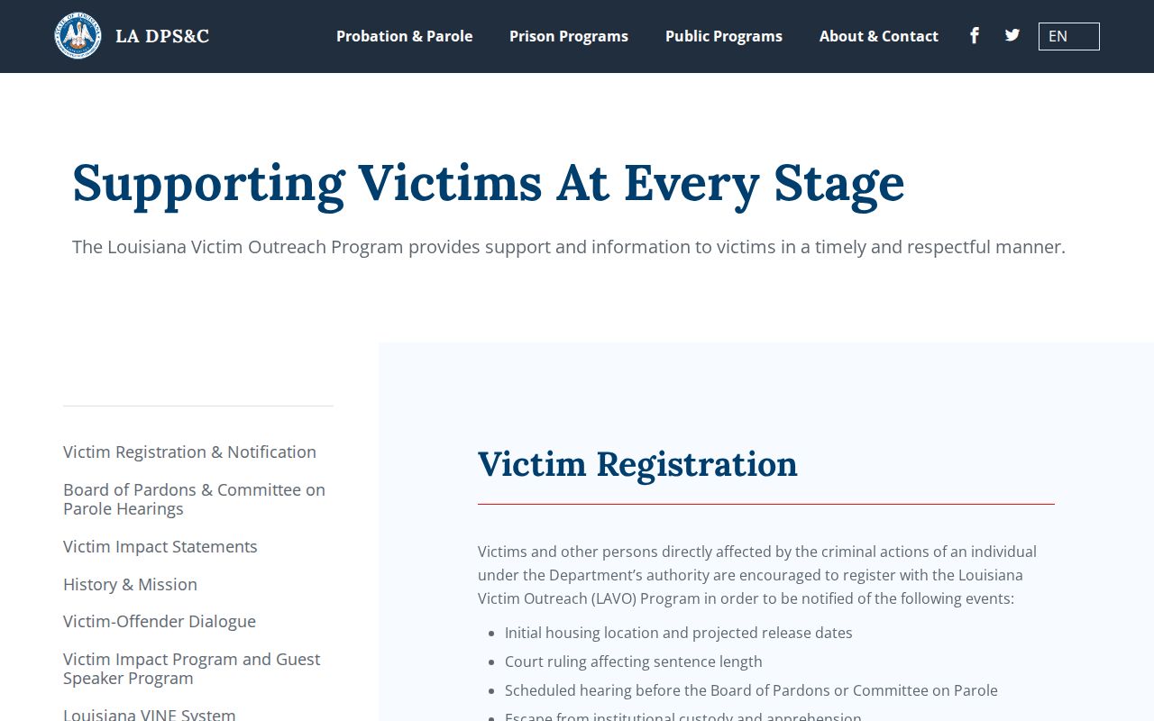 Louisiana DPS and Corrections victim services information distinguishing LA VINE and state registration