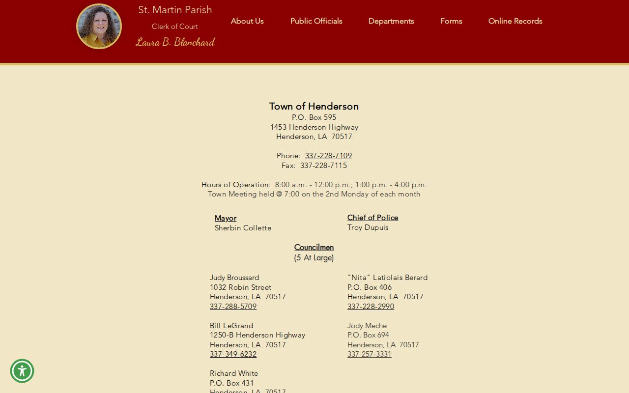 Clerk-hosted Town of Henderson listing with town contact details